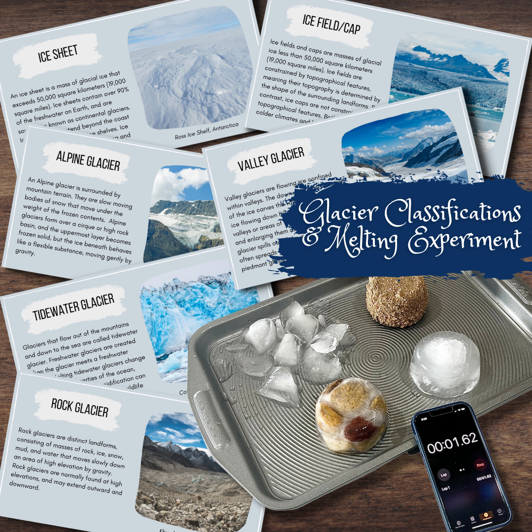 Types Glacier Info Cards *FULL COLOR* Glacier Melting Activity w/Instr
