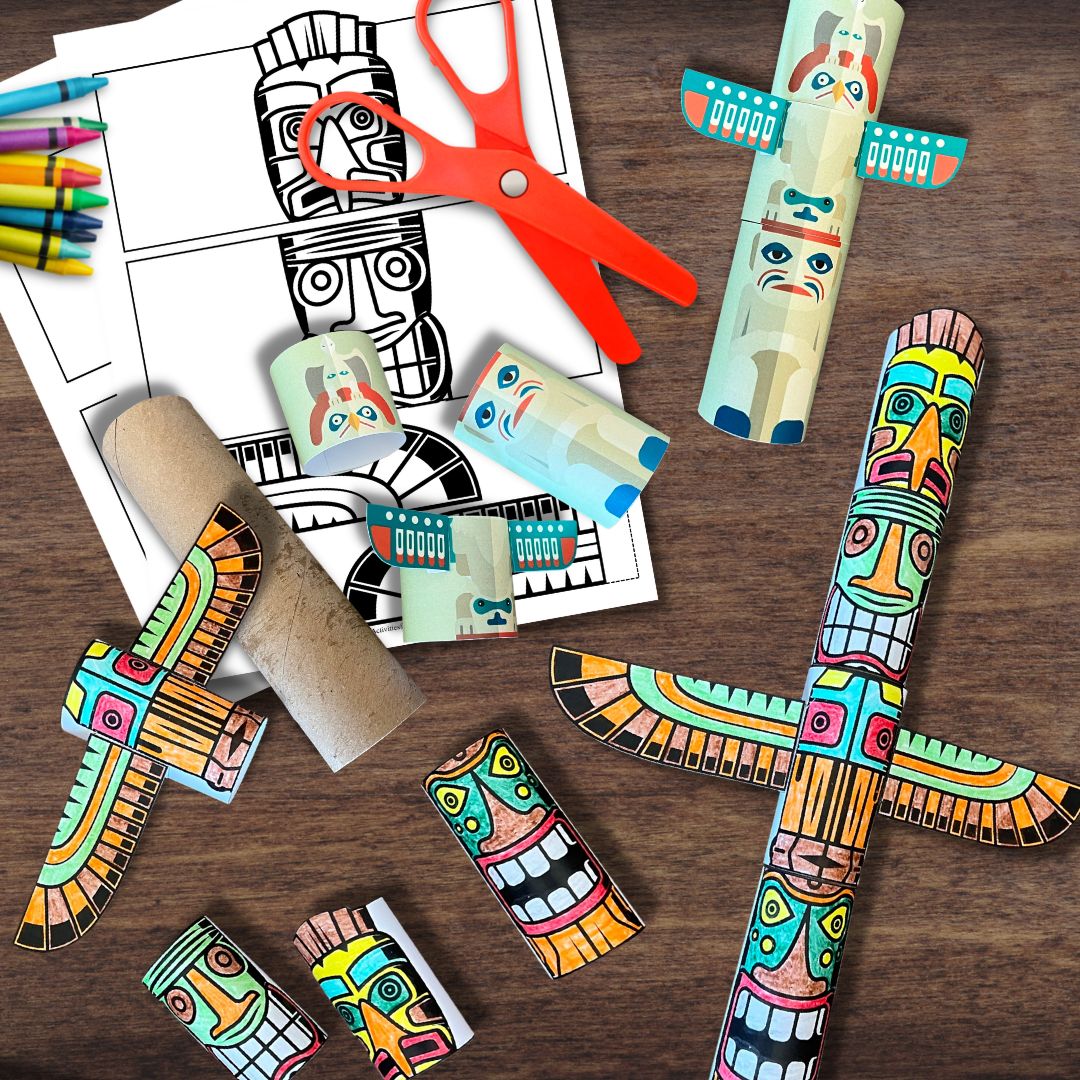 NATIVE AMERICAN Indian Totem Coloring Craft Activity Printable – Savy Activities native-american-indian-totem-coloring-craft-activity-printable-savy-activities