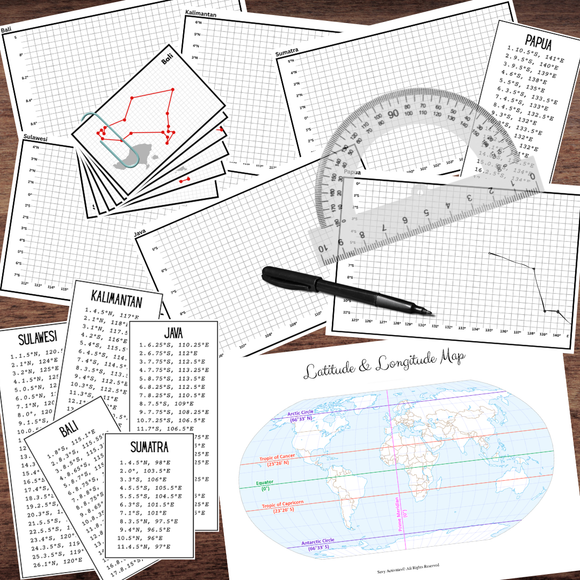 INDONESIA Map Latitude and Longitude Coordinates Outlines Mapping Activity
