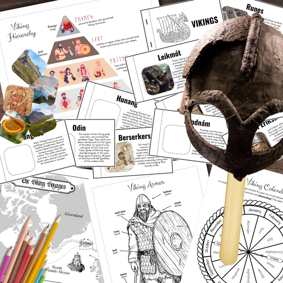 VIKING NORSE Civilizations Flipbook, Calendar, Armor, Hierarchy & Exploration Map Activity