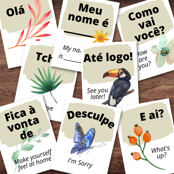 Portuguese Language EIGHT Phrases Phase Flash Cards Illustrated *Full Color*
