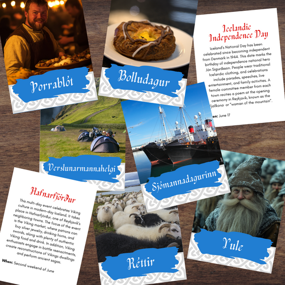 ICELAND Icelandic Festival Info Cards - FULL COLOR Norse Viking Holidays & Celebrations