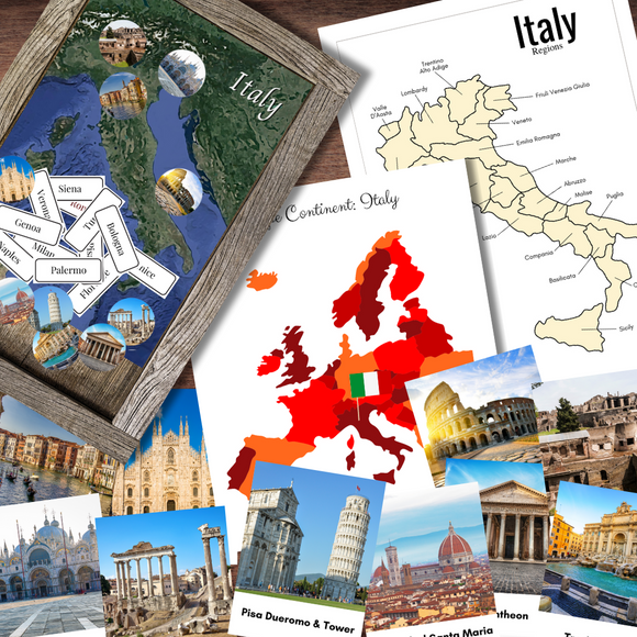 Italy Italian Geography Mini-Study Landmarks, Regions, Cities Map Continent Pinning