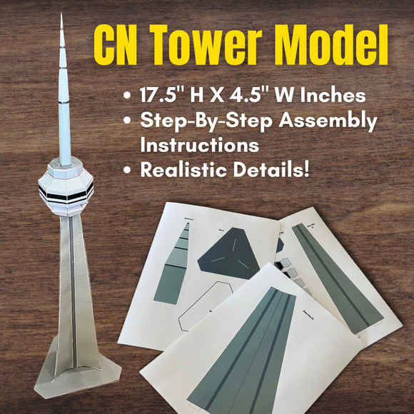 CANADA 3D Paper Model CN Tower Landmark Toronto Ontario Diorama *Realistic* w/Assembly Instructions!
