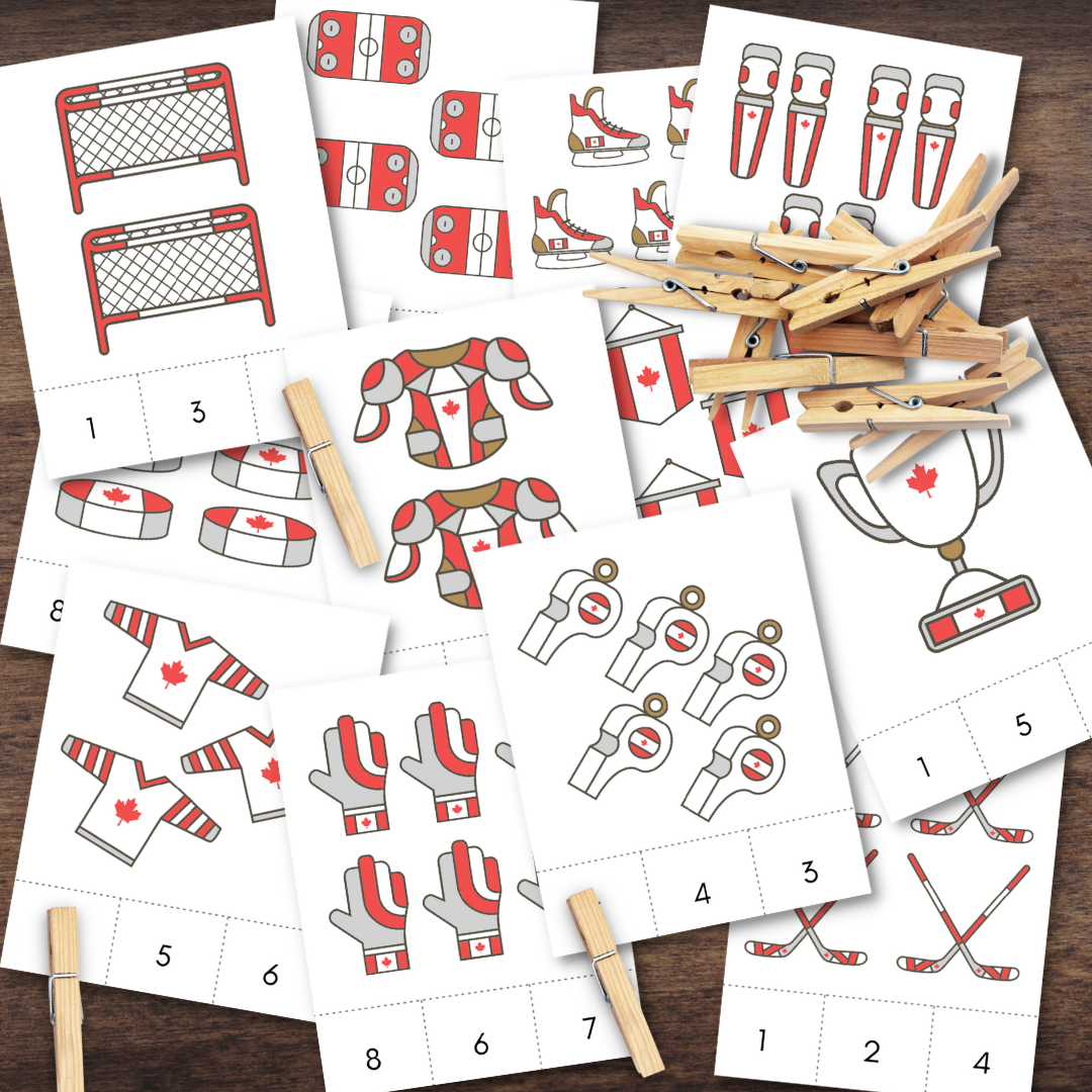 CANADA Canadian Hockey Themed Montessori-Inspired Counting Clip Cards ...