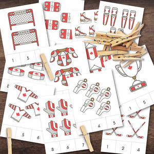 CANADA Canadian Hockey Themed Montessori-Inspired Counting Clip Cards