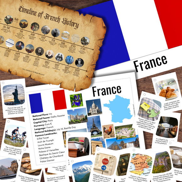 FRANCE Europe Country Continent Poster Flag Fun Fact Cards History Timeline