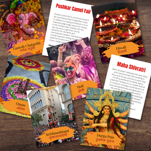 INDIA Indian HINDU Festival Information Cards *FULL COLOR* w/Hindi Names ASIA
