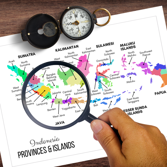 *FREEBIE* Illustrated INDONESIA Provinces & Islands Color Coded Map | Asian Geography Study