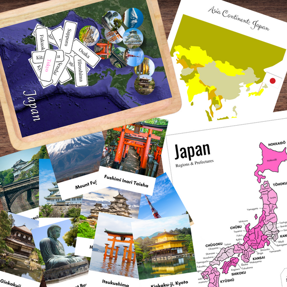 JAPAN Asia Geography Landmark 3-Part Cards City Prefecture Map Continent Pinning