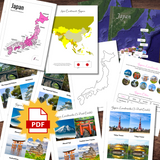 JAPAN Asia Geography Landmark 3-Part Cards City Prefecture Map Continent Pinning