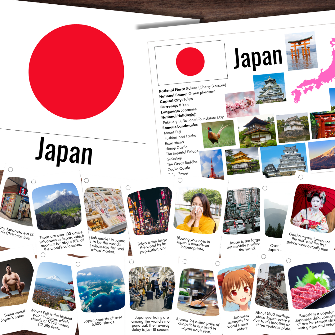 Japanese Fact File JAPAN Japanese Fun Fact Cards History Timeline & Info Poster Asia Stud ...