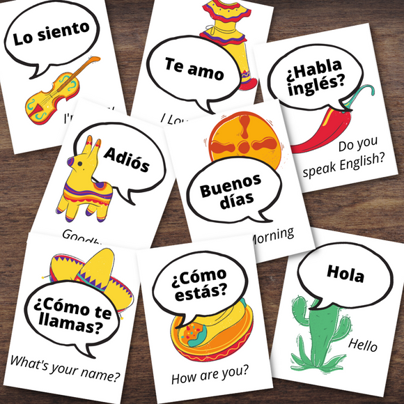 MEXICO Mexican SPANISH Language Phrase Flash Cards *Full Color*