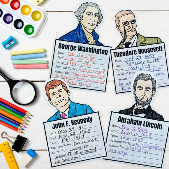 *FREEBIE* American USA Presidents Coloring Info Pages w/Fill-in-the-Blanks | 45 Persons +Candidate Poster