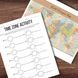 *FREEBIE* World TIME ZONE Map *Detailed* w/Time Conversion Worksheet - Hand's on Activity!