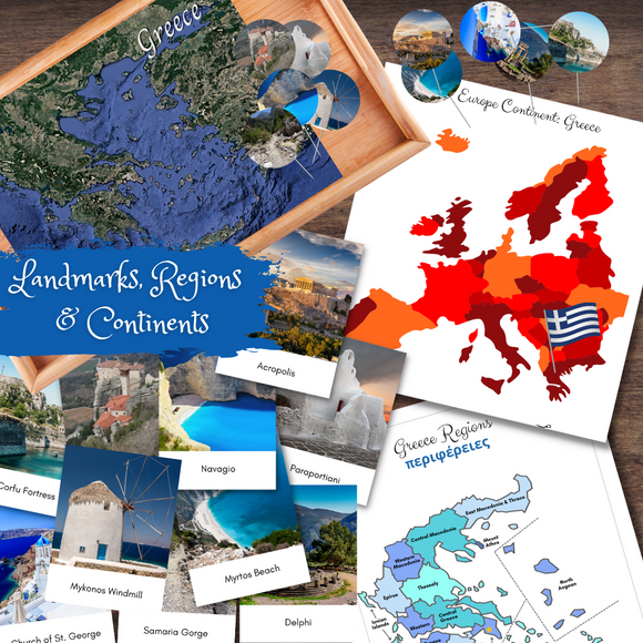 GREECE Greek Geography Landmarks, Regions, Cities Map EUROPE Continent Pinning Mini-Study Bundle