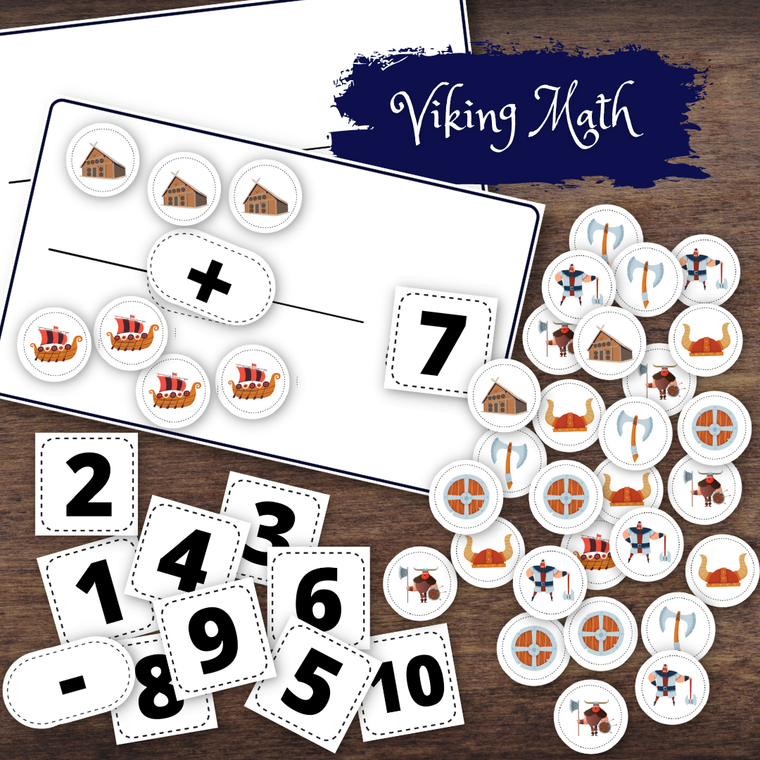 Viking Themed Counting Math Basic Addition/Subtraction Cards w/Mask ...
