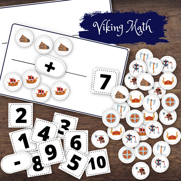 Viking Themed Counting Math Basic Addition/Subtraction Cards w/Mask