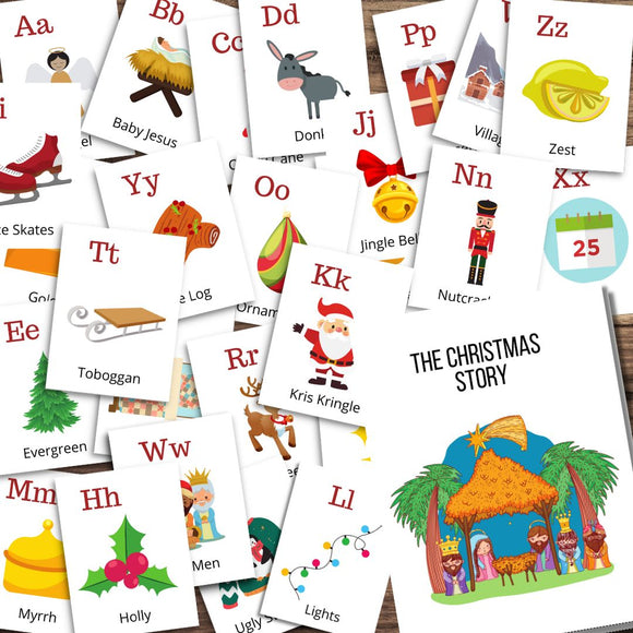 CHRISTMAS Holiday ABC Alphabet Cards & Mini-Book Xmas Story!