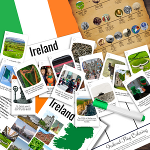 IRELAND Irish Information Poster, Fun Facts Cards, History Timeline & Flag