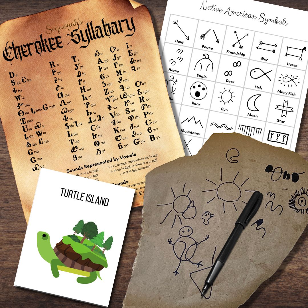 NATIVE AMERICAN Petroglyphs Cherokee Syllabary Poster & Turtle Island ...