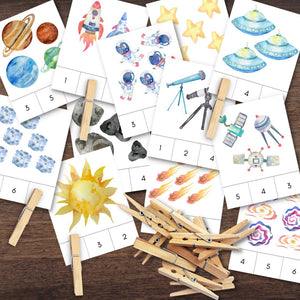 Montessori-Inspired SPACE Themed Counting Clip Cards Numbers