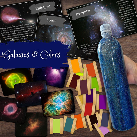 SPACE Nebula Galaxy Study | Sensory Bottle, Color Matching & Info Cards