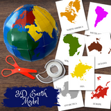 3D Earth Globe Model w/Montessori Colored Continents & Flashcards